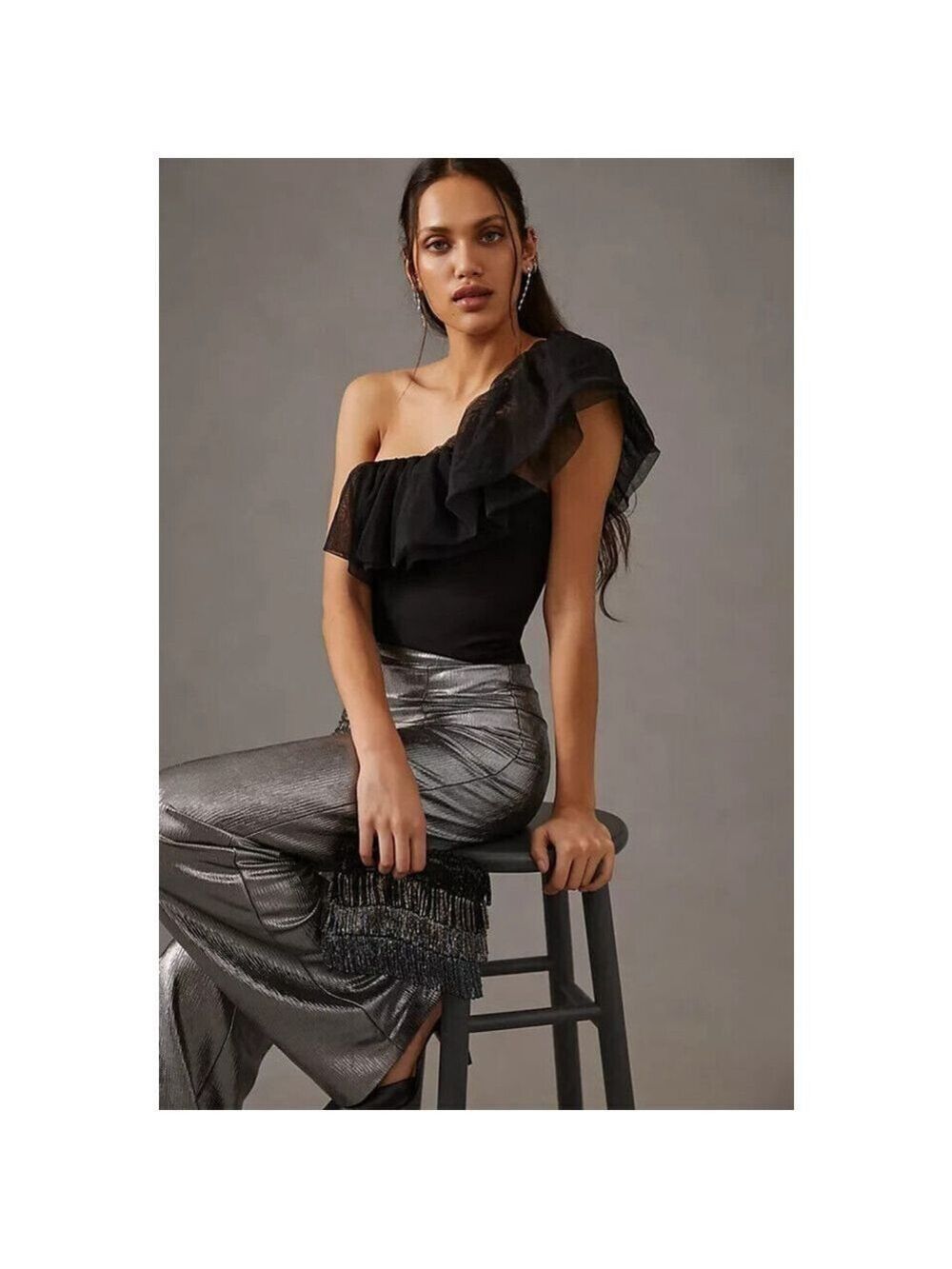 Anthropologie Sunday in Brooklyn One-Shoulder Top in Black Size 1X